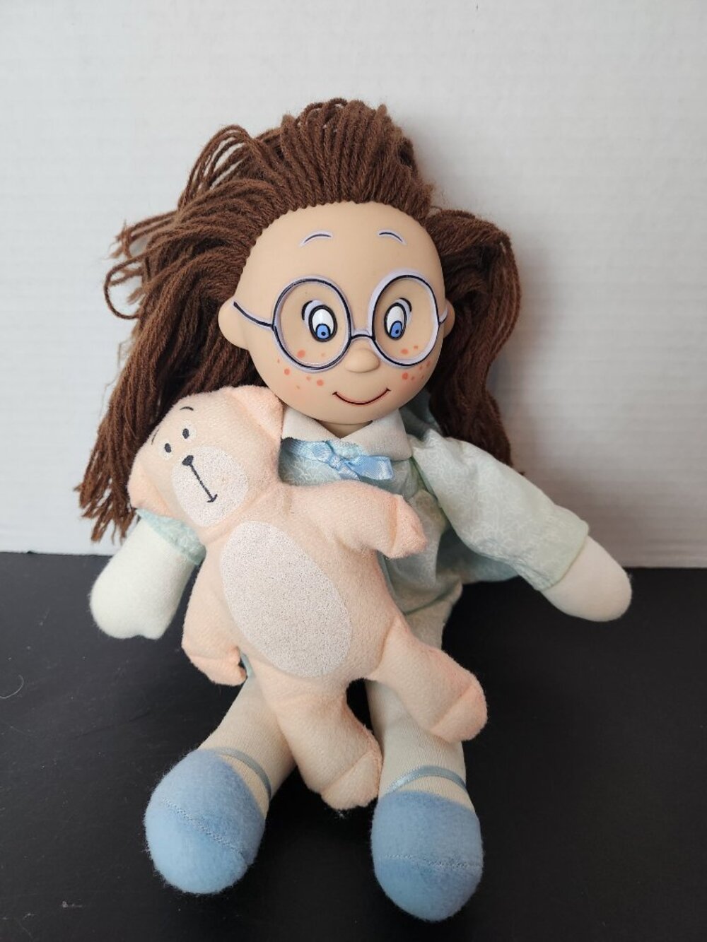 Vintage 80s Ivy Cottage Violet Pickles Rag Doll w/ Teddy Bear Miss Biscuit 12"